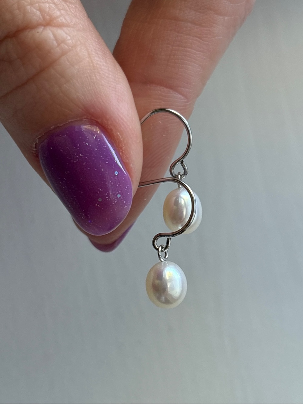 Sterling Silver Genuine White Pearl Dangle Drop Hook Earrings - Picture 4 of 8